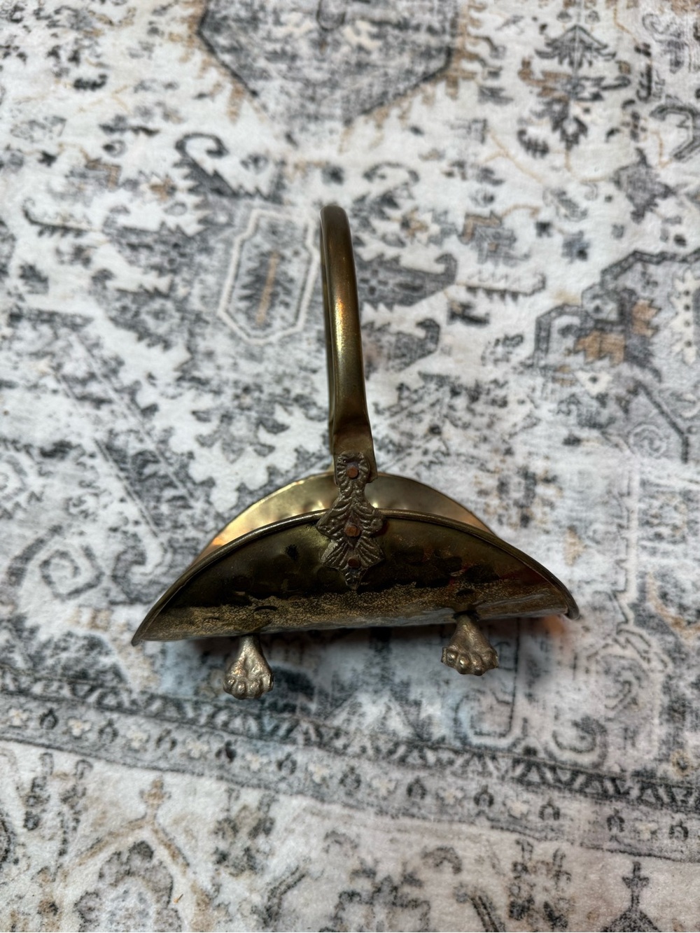 vintage miniature hammered brass log holder